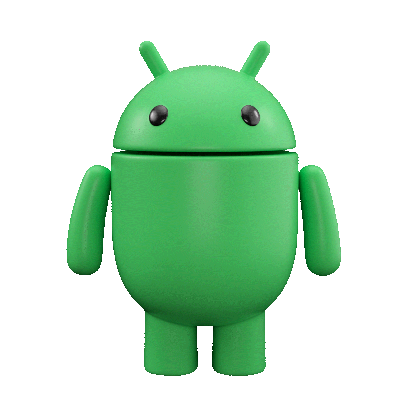Android logo animation pointing towards the text on the screen